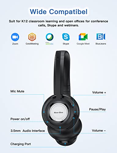 New Bee Wireless Headset Bluetooth Headset with Noise Cancelling Microphone 20hrs Talk time & Mute Button for Work/PC/Office/Zoom/Skype (Include USB Dongle)