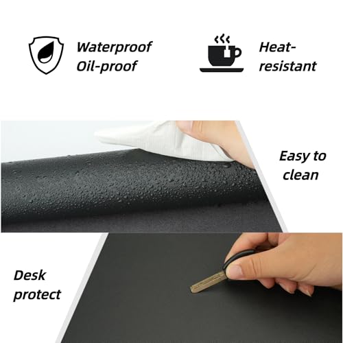 Desk Pad Mat PU Leather Waterproof Non Slip (Black 23.6" x 13.7") | For Office Computers Keyboard Mouse Desktop Protector - size: 23.6" x 13.8"