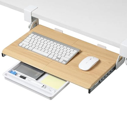 ETHU Small Keyboard Tray Under Desk with Metal Rail, 19.7x11.8", Oak | Slide Out Ergonomic Keyboard Drawer, Pull Out Keyboard Tray for Home Office Desk, Suitable Max Desk Thickness 1.96" - color: Oak