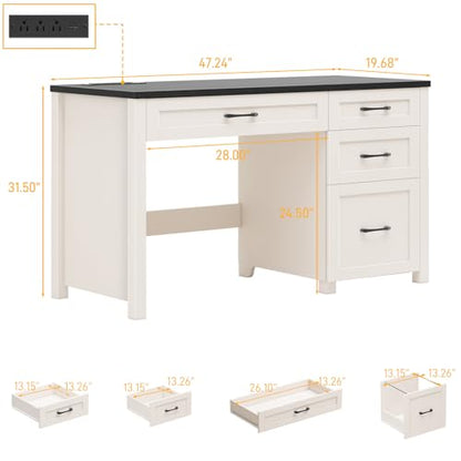 Farmhouse 47" Computer Desk, Executive Desk with File Drawer, Black. - color: Black, size: Style 1