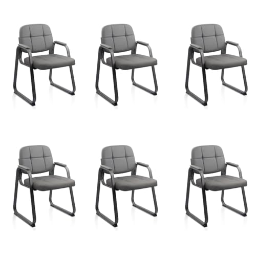 CLATINA Waiting Room Chairs with Padded Arms Leather Guest Chair no Wheels for Office Reception and Conference Desk with Sled Base Grey, 6PK - color: Gray(sled Base), size: 6 pack
