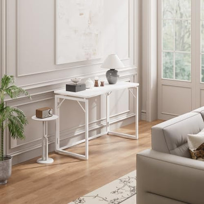 JOYMOOP 40" White Folding Desk, No Assembly, Wooden Top, Middle Size - color: White, size: 40" Width