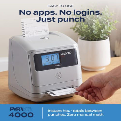 Pyramid Time Systems 4000 Pro Auto Totaling Time Clock, Silver
