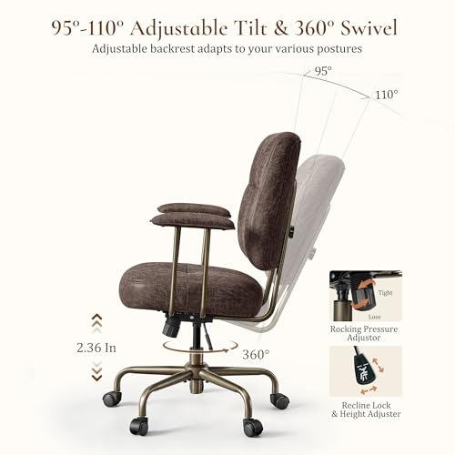 EUREKA ERGONOMIC Becky Suede Mid-Century Office Chair, Brown - color: Brown, size: Mid-Back
