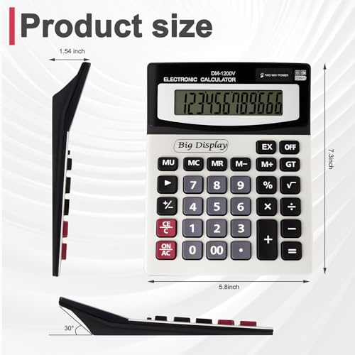 Desk Calculator,Extra Large 4in LCD Display,12 Digits,Solar Battery