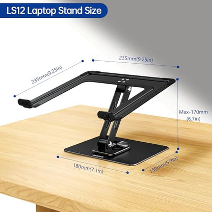 BESIGN LS12 Laptop Stand with 360° Rotating Base, Ergonomic Adjustable Notebook Holder, Computer Riser Stand Compatible with Air, Pro, Dell, HP, Lenovo More 10-14" Laptops (Black)