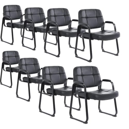 CLATINA Big Tall 400 lbs Waiting Room Chairs with Padded Arms Leather Guest Chair no Wheels for Office Reception Lobby and Conference Desk with Sled Base, Black, 8PK - color: Black-sledbase, size: 8PK
