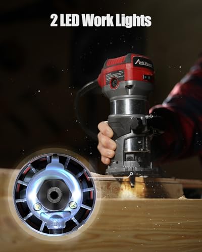 AVID POWER 6.5 Amp 1.25 HP Compact Router Tools for Woodworking, Fixed Base Wood Router with Trim Router Bits, 6 Variable Speeds, Edge Guide, Roller Guide, Dust Hood (Red, 65mm) - color: Red