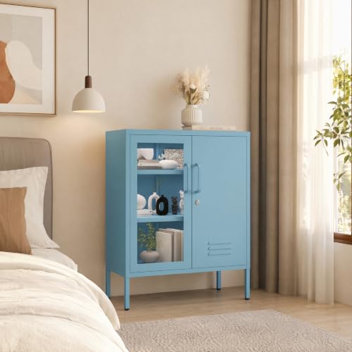 Lockable Metal Storage Cabinet Locker Adjustable Shelves, Multifunctional Versatile Storage Lockers, Easy Assembly Durable Metal Sideboard Furniture for Bedroom Home Office Blue - color: Blue, style: 33"H-Locker-BT