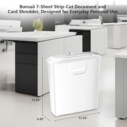 Bonsaii High-Performance 7-Sheet Strip-Cut Shredder, Low Noise, CD & Credit Card Compatible, with 3.4-Gallon Bin and Thermal Protection, White - color: White, size: 7-sheet | Strip Cut