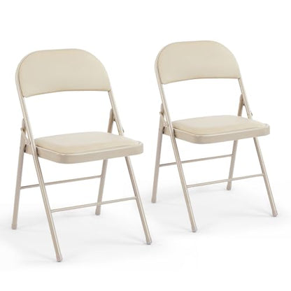 DUMOS Padded Folding Chairs 2 Pack, Outdoor Foldable Chairs - color: Kahki, size: 2 Pack