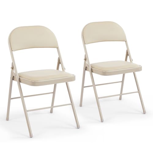 DUMOS Padded Folding Chairs 2 Pack, Outdoor Foldable Chairs - color: Kahki, size: 2 Pack