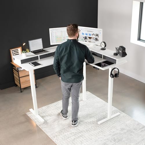 VIVO Corner Standing Desk - color: White Top / Black Frame, size: 63" x 55"