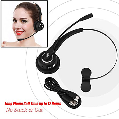 Call Center Headset with Noise Cancelling Mic - 12 Hours Wireless Communication