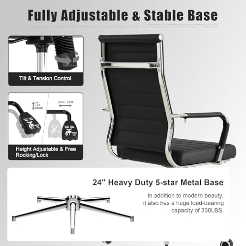 Okeysen Office Desk Chair, Ergonomic Leather Modern Conference Room Chairs, Executive Ribbed Height Adjustable Swivel Rolling Chair for Home Office. (Black) - color: Black