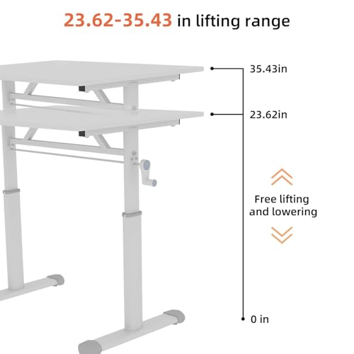 39" Small Computer Lift Desk for Home Office, Sit Standing Up Study Writing Table with Height Adjustable, Manual Crank Sit Stand Up Desk for Kids & Adults, Heavy Duty 330lbs (White 39") - color: White 39"