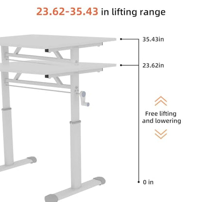 39" Small Computer Lift Desk for Home Office, Sit Standing Up Study Writing Table with Height Adjustable, Manual Crank Sit Stand Up Desk for Kids & Adults, Heavy Duty 330lbs (White 39") - color: White 39"