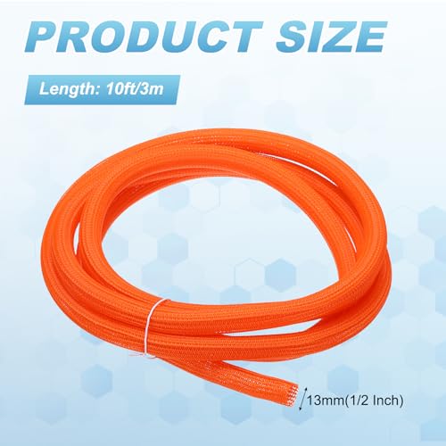 MECCANIXITY Split Sleeve Wire Loom Braided Sleeve 1/2" 10Ft Orange - color: Orange, size: 1/2" x 10Ft