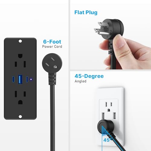 CCCEI Recessed Power Strip with Outlet and 65W USB C Ports, Furniture Flush Mount Power Strip, Small Desk Hidden Outlet for Conference Table, Nightstand, Black, 6FT. - size: 6FT, style: 65W_USB-C