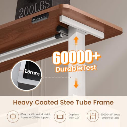 SEDETA Farmhouse L Shaped Executive Electric Standing Desk with 4 Drawers | 69" x 55" Height Adjustable Office Computer Desk with Storage Shelves, Power Outlet for Home Office, White - color: White and Brown
