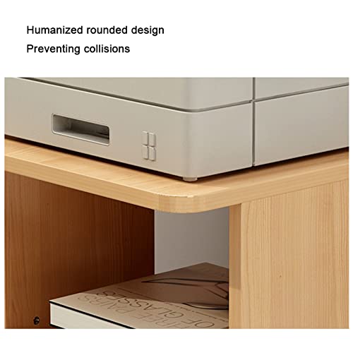Printer Stand Wooden Movable Laser Printer Stand, 2-Tier Mobile Machine Cart with Open Storage, Heavy Duty Storage Rack for Office and Home, Log Color Multifunctional Stand