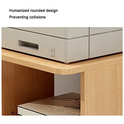 Printer Stand Wooden Movable Laser Printer Stand, 2-Tier Mobile Machine Cart with Open Storage, Heavy Duty Storage Rack for Office and Home, Log Color Multifunctional Stand