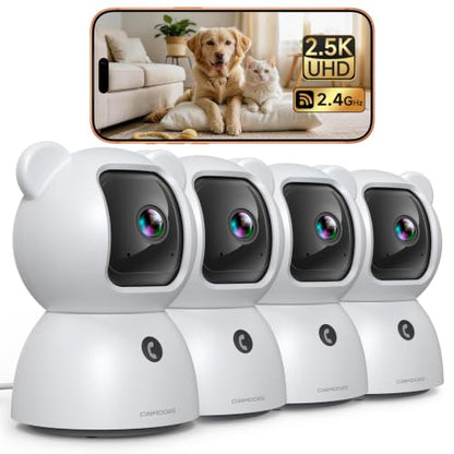 4 Pack 2.5K Cameras for Home Security, Non-Subscription AI Human/Pet/Crying Detection, 4MP Dog/Cat/Pet Camera Indoor with Phone App, Pan Tilt 2.4G WiFi Indoor Cameras, IR Night Vision, 2-Way Audio - style: 4 Pack 2.5K Camera