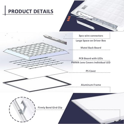 POPANU 1x4 LED Flat Panel Light, Drop Ceiling Light, 30W-50W Adjustable, 4000K-6000K Selectable, 0-10V Dimmable, 120-277V Commercial Office Lighting, 6 Pack - size: 1x4 6pack