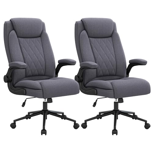 ralex-chair 2 Pack Big and Tall Office Chair -500 lb Heavy Duty Office Chair for Big Man, Fabric High Back Executive Office Desk Chair with 120° Tilt Rock,Computer Desk Chair with flip up arm - Grey - color: Grey, size: set of 2