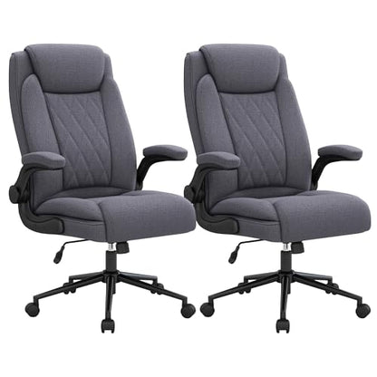 ralex-chair 2 Pack Big and Tall Office Chair -500 lb Heavy Duty Office Chair for Big Man, Fabric High Back Executive Office Desk Chair with 120° Tilt Rock,Computer Desk Chair with flip up arm - Grey - color: Grey, size: set of 2