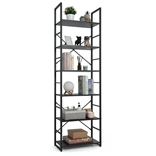 CAPHAUS 6 Tier Bookshelf, 24 Inch Width Free Standing Shelf, Bookcase Shelf Storage Organizer, Industrial Book Shelves for Home Office, Living Room, Kitchen, Black Shelves & Metal Frame - color: Black, size: 6-Tier