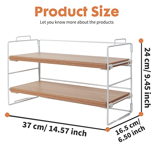 PowerKing Desk Shelf Organizer, 2-Tier Desktop Shelves with Wood Board, Adjustable Bookshelf Storage Rack for Home Office School Study Room (White Frame + Original Wood) - color: White Shelf + Original Wooden, size: 2 Tier