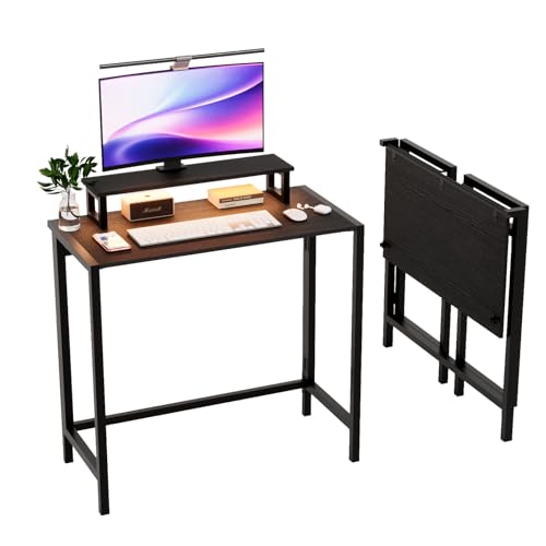 VINGLI 32" Folding Desk with Monitor Stand, Reversible Design - color: Black, size: 32 Inch