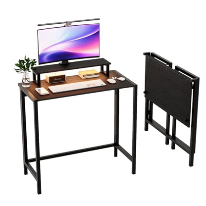 VINGLI 32" Folding Desk with Monitor Stand, Reversible Design - color: Black, size: 32 Inch