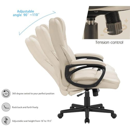 Furmax Office Executive Chair High Back Adjustable Managerial Home Desk Chair, Swivel Computer PU Leather Chair with Lumbar Support (1, Beige) - color: Beige