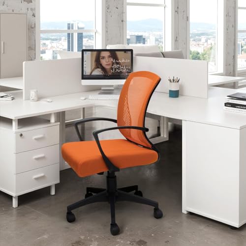 Furmax Office Chair Ergonomic Computer Desk Mesh Chair Mid Back Swivel Lumbar Support with Armrest (1, Orange) - color: Orange