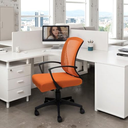 Furmax Office Chair Ergonomic Computer Desk Mesh Chair Mid Back Swivel Lumbar Support with Armrest (1, Orange) - color: Orange
