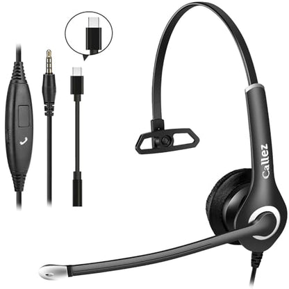 Callez Wired Computer Headset 3.5mm/USB-C Headset with Mic Noise Cancelling | Cell Phone Headphone for PC Laptop Mac iPhone 15/16/17 Samsung, Zoom Teams Call Center Home Office Work, in-line Controls