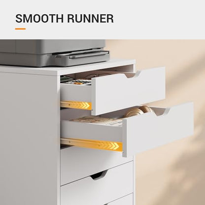 DEVAISE 5 Drawer File Cabinet, Wood Under Desk Drawers Chest White - color: White