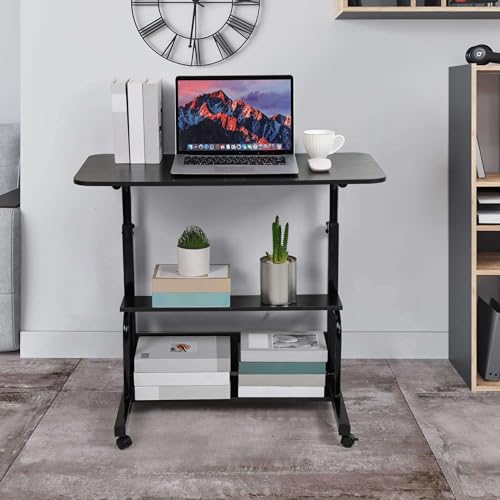Adjustable Height Mobile Computer Desk with Wheels Black 31.5X15.7 Inches - color: Modern Black