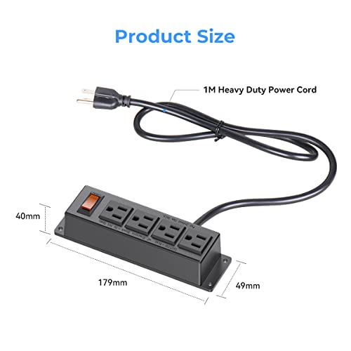 Wall Mount Power Outlet Strip, 4 Outlet Mountable Power Strip with Switch, 3ft Cord Under Desk Power Strip for Office/Industrial/Home, Flat Plug, Black | with Switch, Under Desk Power Strip for Office/Industrial/Home, Flat Plug, Black