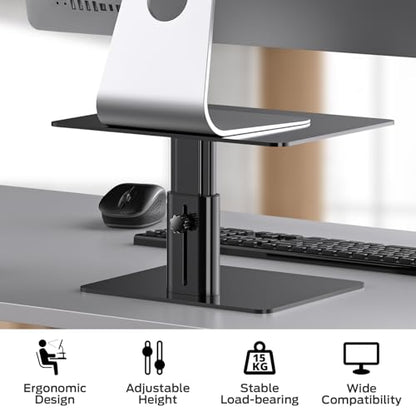 BoYata Monitor Stand, Adjustable Height Metal Desktop Riser, Black - color: Black