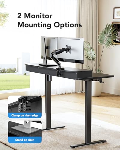HUANUO 55″ x 26″ Electric Standing Desk with 2 Drawers, C-Clamp Mount Compatible, Height Adjustable Computer Desk, Home Office Stand Up Desk with 4 Preset Heights & 2 Hooks, Black - color: Black, size: 55" X 26"