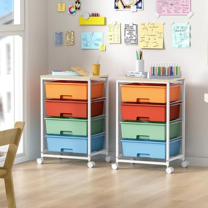 SYKIARIOL Rolling Cart with Drawers, 4-Drawer Utility Cart, Macaron - color: Macaron, size: 4 Drawers