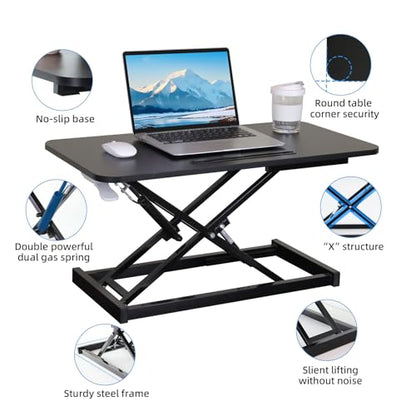 32" Standing Desk Converter, Height Adjustable Sit to Stand Up Desk Workstation, Dual Monitor Desk Riser with Keyboard Tray Riser Laptop for Home Office (Black 1)