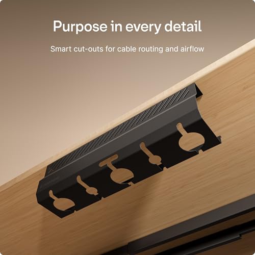 Desktronic Cable Duct Desk Black Set of 2 - Stainless Steel Cable Management Desk Cable Duct with 5 Cable Cut-Outs - Easy to Install Cable Organiser - Cable Holder - color: Black