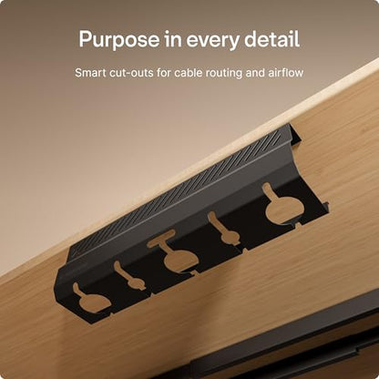 Desktronic Cable Duct Desk Black Set of 2 - Stainless Steel Cable Management Desk Cable Duct with 5 Cable Cut-Outs - Easy to Install Cable Organiser - Cable Holder - color: Black