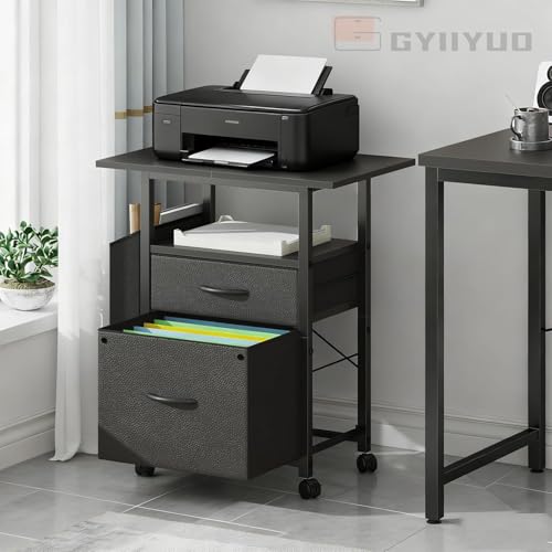 Simple Deluxe 2 Drawer File Cabinet with 24" Extended Desktop, Mobile Filing Cabinet, Rolling File Cabinet with Side Bag, Fabric Drawer, Fits A4/Letter Size, Printer Stand Home Office, Black - color: Black, size: 15"D x 24"W x 25.6"H (2 Drawers)