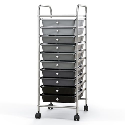 Giantex 10-Drawer Storage Cart w/Universal Wheel, Rolling Cart w/Handle, Home Organizer Storage Unit w/Removable Drawers, Trolley Utility Cart for Kitchen Makeup Living Room Office Play Room - color: Black Gradient, size: 10 Drawers Small