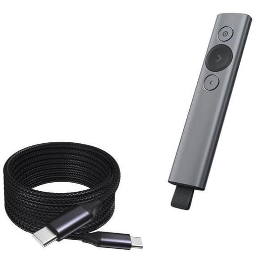 BoxWave Cable Compatible with Logitech Spotlight Presentation Remote - DirectSync PD Cable (10ft) - USB-C to USB-C (100W), Long Type C Braided Nylon Alloy Fast Charge - Jet Black